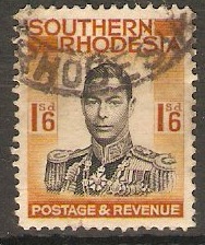 Southern Rhodesia 1937 1s.6d Black and orange-yellow. SG49.